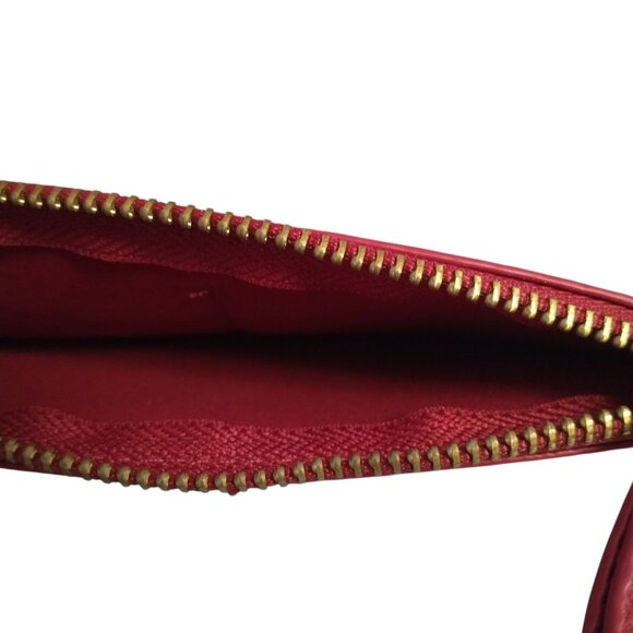 Pebbled Faux Leather Slim Credit Card Wallet Pouch Zip Closure Red Casual - Picture 3 of 5